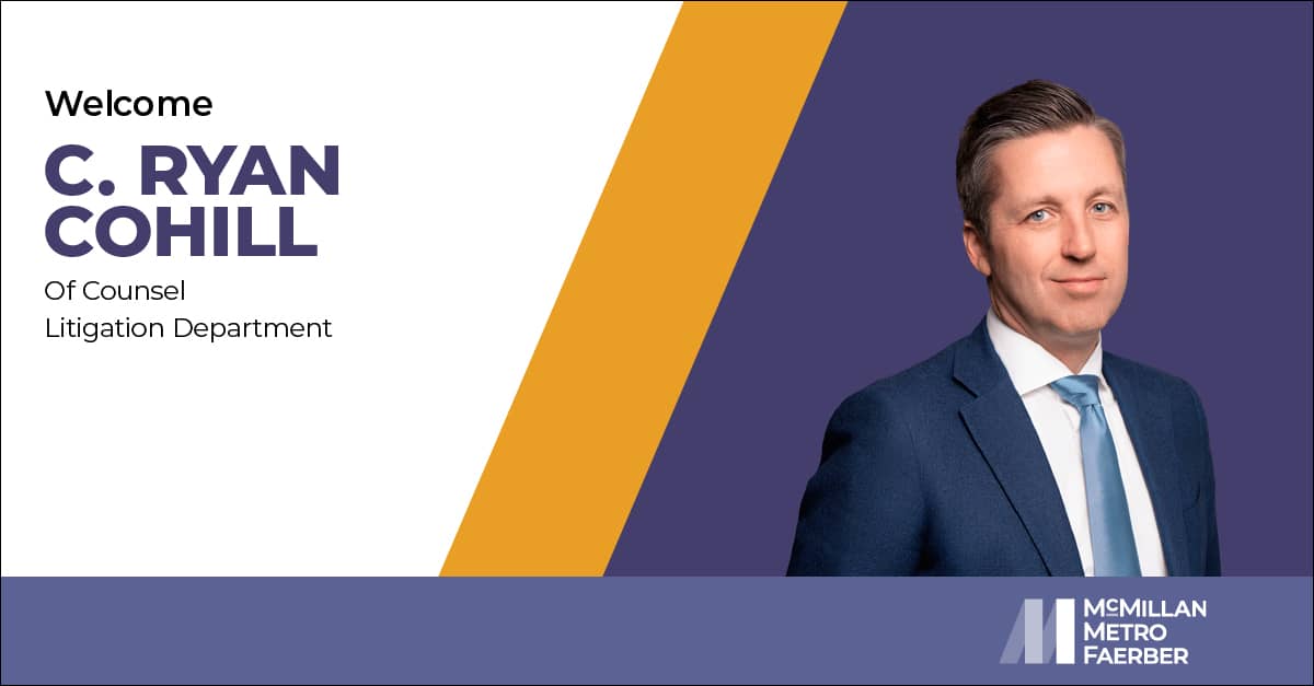 Welcome C. Ryan Cohill Of Counsel Litigation Department